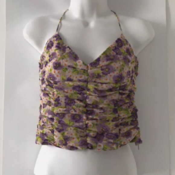 Zara Floral Printed Draped Spaghetti Strap Crop Top - Medium in Purple/Multi - Picture 2 of 9